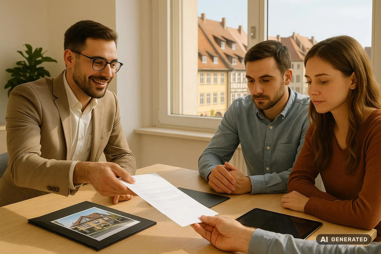 Hausverkaufsszene mit Makler in Erfurt.