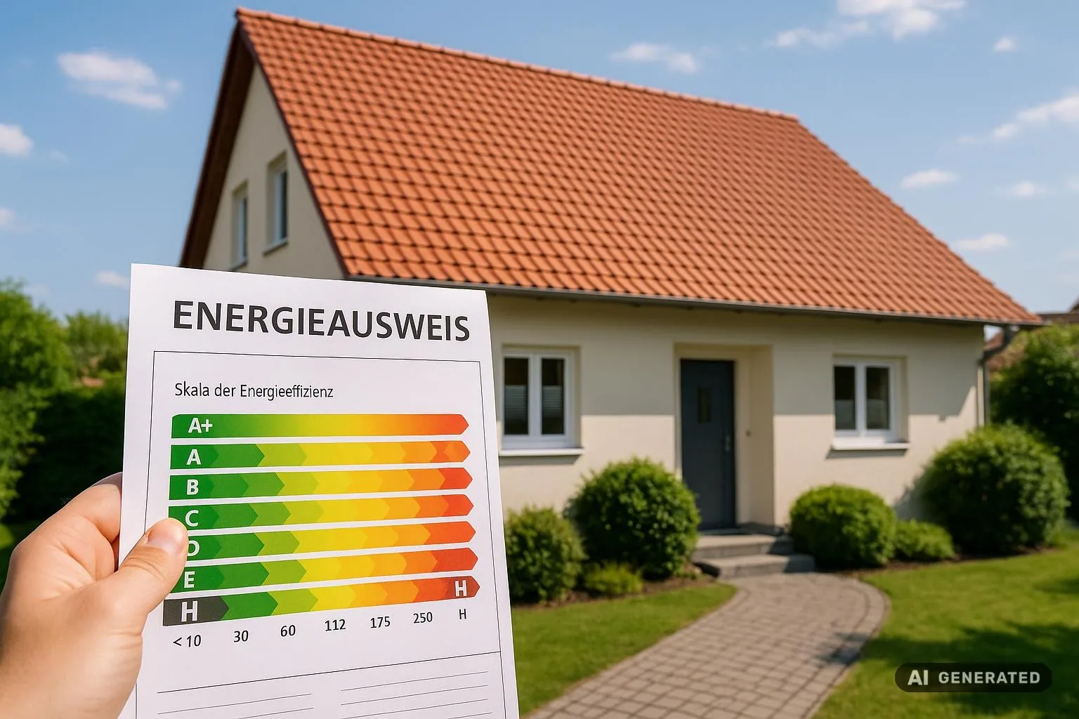 Haus in Erfurt mit Energieausweis in der Hand